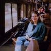 Kristina Svensson i utkiksvagnen i California Zephyr